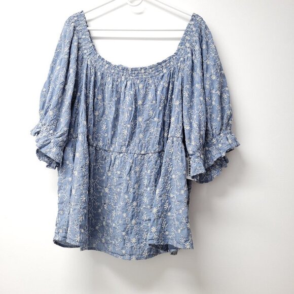 NWT Old Navy Womens Embroidered Smocked square neck Puff Sleeve Babydoll Top - Picture 3 of 10